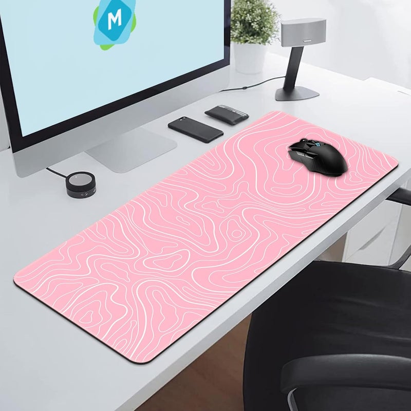 DIGSOM Gaming Mouse Pad 31.5 x 11.8in Large Mouse Pad with Anti-Slip Rubber Base（Pink with White Topographic Line） - Image 4